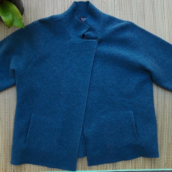 Eileen Fisher Blue Open Front wool Sweater - Picture 5 of 8